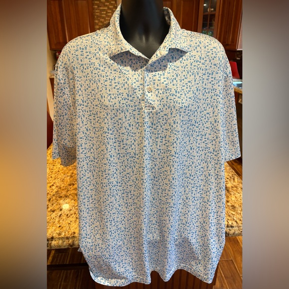 Peter Millar men’s summer comfort golf polo. Sharp blue cocktail pattern. XL - Picture 3 of 7